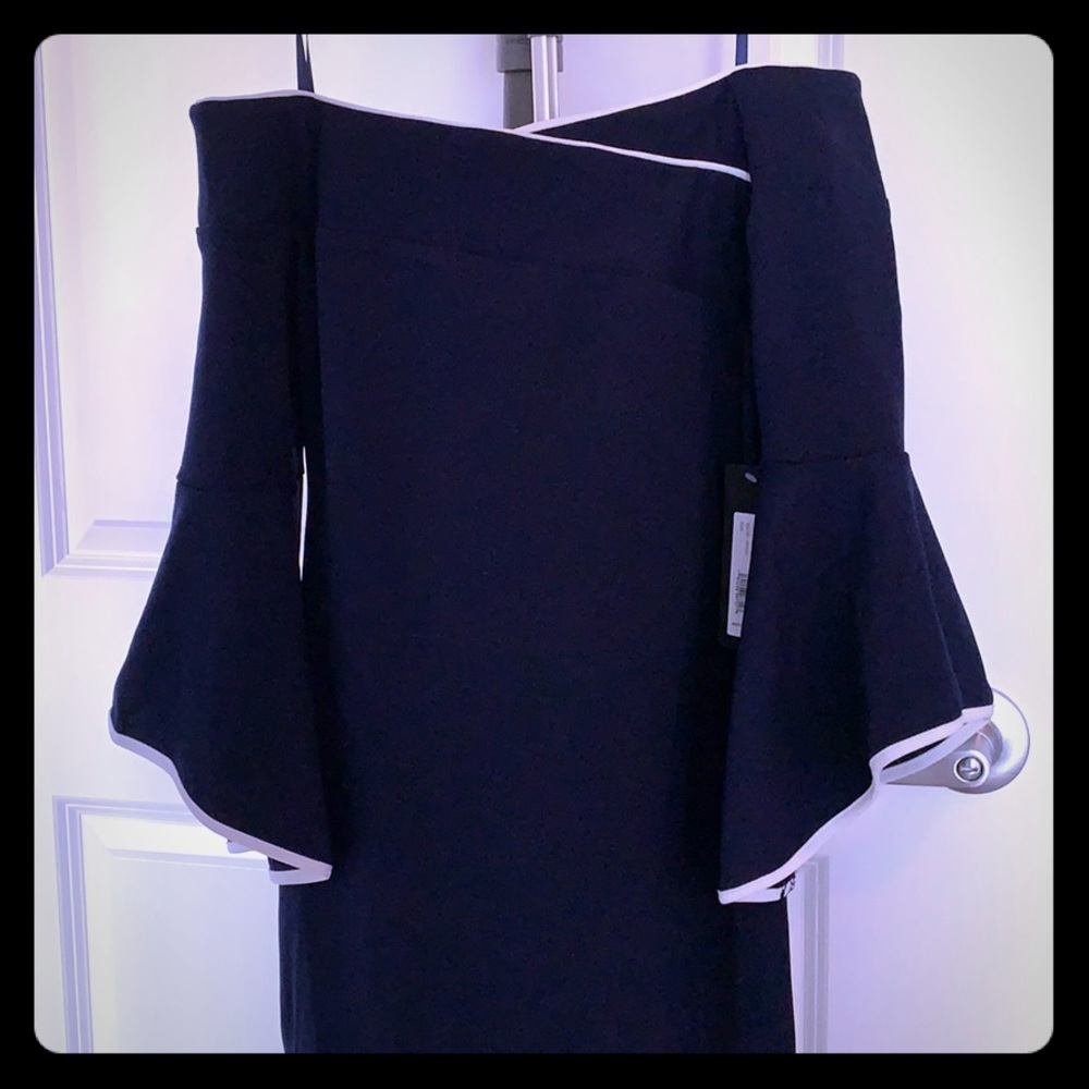Blue BCBG off the shoulder, long sleeve. dress. Never worn!
